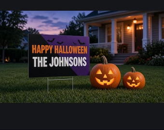 Personalized Halloween Yard Sign with Stake, Family Name Halloween Lawn Sign, 18x24 Outdoor Decor