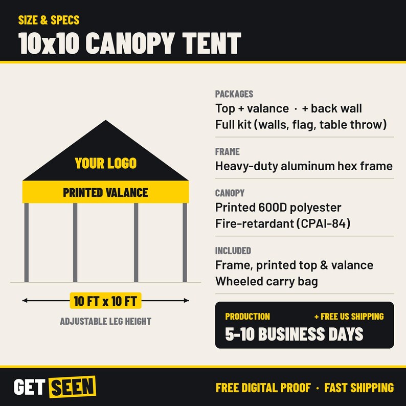 Custom Canopy Tent 10x10 with Logo, Printed Pop Up Tent for Vendors, Teams and Events, Frame and Bag 画像 4