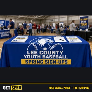 Custom Logo Tablecloth, 6ft 8ft Printed Table Throw for Vendor Booth and Trade Show Table Cover