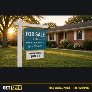 Custom Real Estate Sign 18x24 with Rider, Realtor For Sale Sign, Aluminum or Coroplast Open House Sign