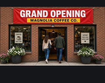 Custom Vinyl Banner with Grommets, Grand Opening Banner, 3x6 4x8 Outdoor Business Banner, Your Logo