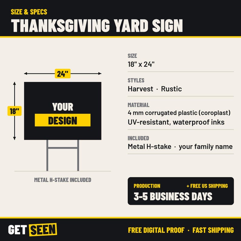 Personalized Thanksgiving Yard Sign with Stake, Family Name Give Thanks Lawn Sign, 18x24 Fall Decor image 3