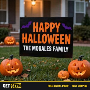 Personalized Halloween Yard Sign with Stake, Family Name Halloween Lawn Sign, 18x24 Outdoor Decor image 2