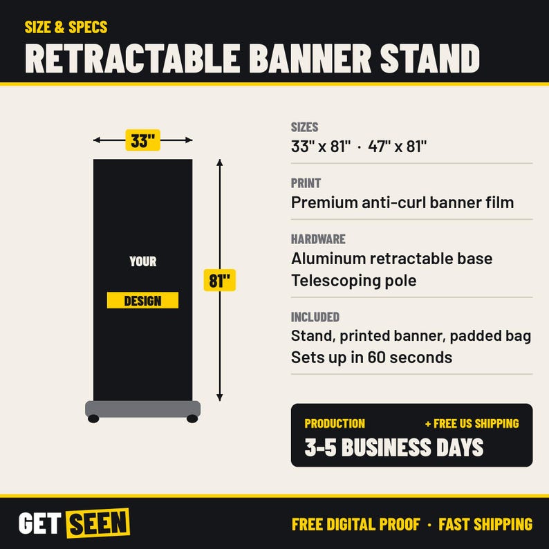 Retractable Banner Stand 33x81, Custom Pull Up Banner with Carry Bag, Roll Up Trade Show Display image 4