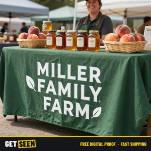 Custom Logo Tablecloth, 6ft 8ft Printed Table Throw for Vendor Booth and Trade Show Table Cover image 2