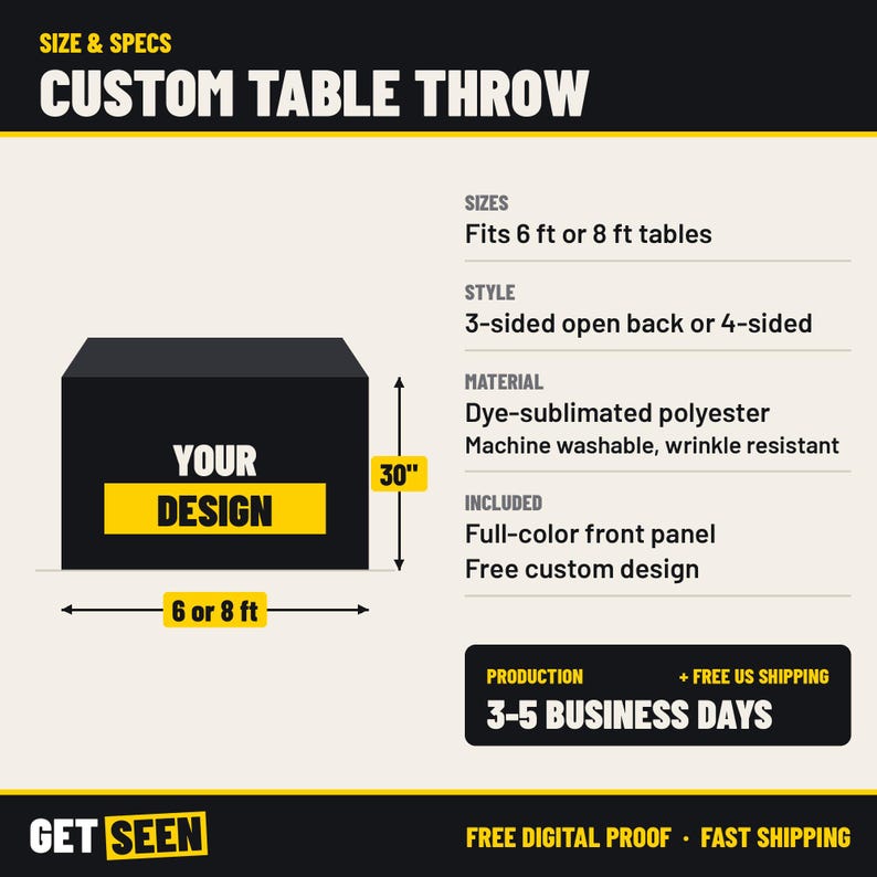 Custom Logo Tablecloth, 6ft 8ft Printed Table Throw for Vendor Booth and Trade Show Table Cover image 4