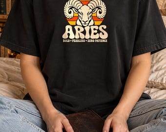 Camiseta de Aries, Camiseta divertida del zodíaco Aries, Camiseta retro de astrología con puesta de sol, Regalo de cumpleaños para Aries, Camiseta del zodíaco Comfort Colors