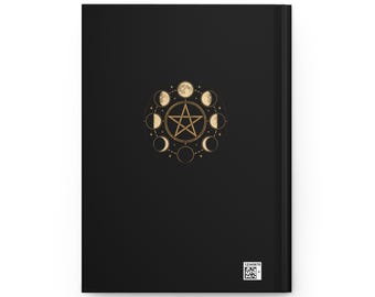 Diario del Libro de las Sombras, cuaderno de brujas de tapa dura, diario de grimorio rayado con pentáculo y fases lunares, regalo de bruja para ella.