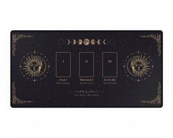 Tapete de Tarot para Lecturas, Tirada de 3 Cartas Pasado Presente Futuro Tela de Tarot, Tela de Altar del Sol y la Luna Celestiales, Regalo para Lectores de Tarot con Estilo Brujo