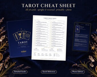 Tarot Cheat Sheet Printable, All 78 Cards Upright & Reversed Meanings, Beginner Tarot Guide, Spreads, Phone + Letter/A4 PDF, Light and Dark