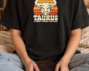 Camiseta de Tauro, Camiseta divertida del zodíaco Tauro, Camiseta retro de astrología con puesta de sol, Regalo de cumpleaños para Tauro, Camiseta del zodíaco Comfort Colors