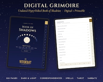 Libro de las Sombras Grimorio Digital, Diario de Brujería con Hipervínculos sin Fecha, Libro de Hechizos, Diario de Tarot y Luna, Sabbats, PDF Imprimible + Pegatinas