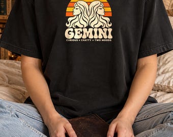 Camiseta de Géminis, Camiseta divertida del zodíaco Géminis, Camiseta retro de astrología con puesta de sol, Regalo de cumpleaños para Géminis, Camiseta del zodíaco de Comfort Colors