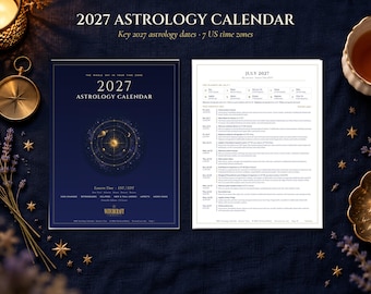2027 Astrology Calendar Printable, Mercury Retrograde, Eclipses, Planet Sign Changes, Moon Phases, US Time Zones, Phone + Calendar Files