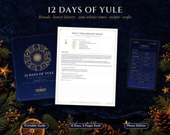 12 Days of Yule Guide Printable, Winter Solstice Ritual & Celebration Book, Pagan Christmas Journal, Yule Recipes, Crafts, Witchy Gift PDF