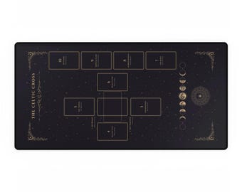 Tapete de Tarot con Cruz Celta y Significados, Tela Grande para Tirada de Tarot, Tapete de Lectura de Tarot para 10 Cartas para Principiantes, Regalo de Tela para Altar Celestial