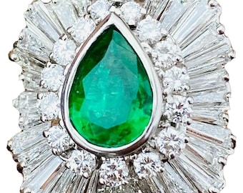 Vintage Ring-dant Platinum 4ct Emerald G VS Diamond Ballerina Ring