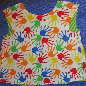 Paint Hands toddler art-paint smock, bib or apron unisex size 2-5 years lined adjustable big button and loop in the back handmade