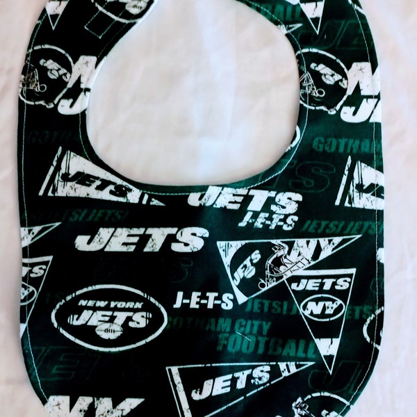 Waterproof lining New York Jets NFL baby bib hook and loop closure handmade by me for you in the U.S.A.