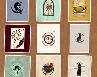 Vintage Postage Stamp Style Sticker Set of 9 — Alice Vortex World Seals for Journals, Planners & Snail Mail