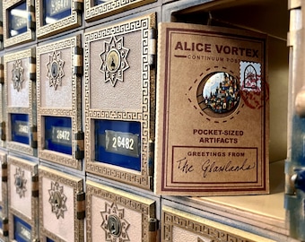 Alice Vortex Glasslands Pocket Souvenir Kit, Mini Map Scroll, Stickers, Pin, Fortune Card - a small collection of Artifacts from the Vortex