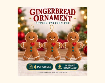 Lebkuchen-Ornament-Schnittmuster (PDF), Weihnachtsherz aus Filz und Nähvorlage