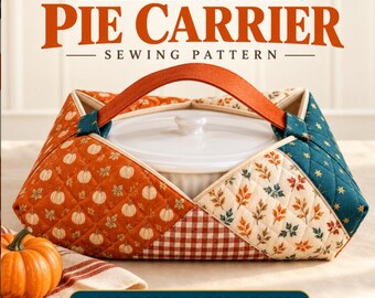 Cartamodello PDF per borsa porta torta, borsa da pranzo patchwork per il Giorno del Ringraziamento con manici e passanti