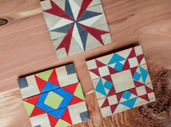 Hand Painted Wood Barn Quilt Refrigerator Magnets Stand Alone Etsy