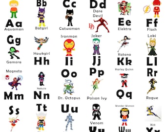 Karty flash, Superhero, karty alfabetu, zabawki do nauki, zabawki edukacyjne, karty do druku, przedszkola wystrój, Instant Download, do druku Pobierz