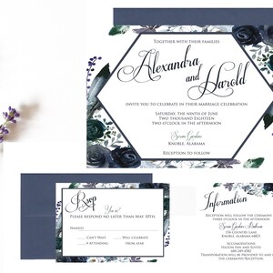 Floral de mariage, Wedding Invitation, mariage marine, Invitation imprimable, téléchargement numérique, mariage élégant, téléchargement imprimable, imprimable