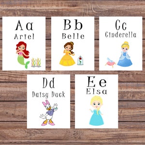 Imprimable, princesse, Nursery décor, Art mural chambre d’enfant, chambre d’enfant Alphabet, mur, cartes Flash, jouets éducatifs, téléchargement immédiat
