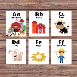Farm Animals, Educational Toys, Learning Toys, Printable Flash Cards, Alphabet Cards, Alphabet Wall Cards, Instant Download, Nursery Decor