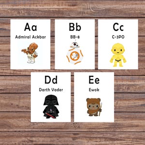 Cartões flash do alfabeto, brinquedos Montessori, Star Wars, download digital, alfabeto, brinquedos educativos, brinquedos para crianças, decoração de berçário, berçário de Star Wars