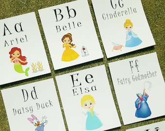 Alphabet Cards, Flash Cards, Princess, Preschool/Kindergarten Learning, Educational Toys, Learning Toys, Alphabet Wall Cards, Nursery Decor