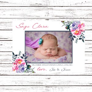 Cartão de anúncio de nascimento de bebê imprimível, anúncio de nascimento de foto digital com estatísticas, anúncio de recém-nascido, anúncios modernos e personalizados