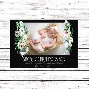 Cartão de anúncio de nascimento de bebê imprimível, anúncio de nascimento de foto digital com estatísticas, anúncio de recém-nascido, anúncios modernos e personalizados