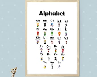 Superhero Nursery Decor, Superhero Printable Poster, Alphabet Poster, Learning Toys, Superhero Bedroom, Playroom Decor, Superhero Playroom