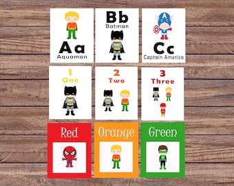 Flash Cards, Superhero, Alphabet Cards, Learning Toys, Educational Toys, Printable Cards, Number Cards, Instant Download, Printable Download