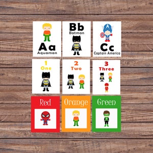 Flash Cards, Superhero, Alphabet Cards, Learning Toys, Educational Toys, Printable Cards, Number Cards, Instant Download, Printable Download