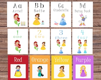 Flash Cards, Princess, Alphabet Cards, Learning Toys, Educational Toys, Printable Cards, Instant Download, Printable Download, Number Cards,
