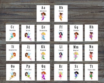 Preschool Learning Flash Cards, Printable Alphabet Cards, Montessori Toys, Fairies, Alphabet Cards, Educational Toy, Instant Download