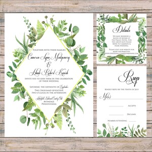 Grün-Hochzeits-Einladung, druckbare Einladung, digitaler Download, Garten Hochzeit, botanische Hochzeit, druckbare Download, druckbare Karte