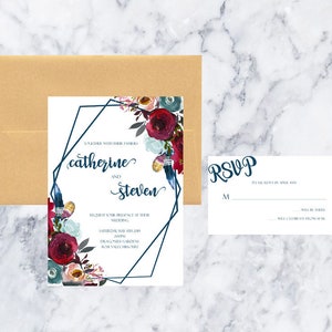 Geometric Floral Wedding Invitation Set,Modern Wedding,Printable Wedding Invite,Digital Download,Printable Invitation,Garden Wedding