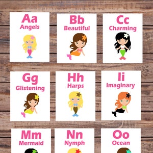 Flash Cards, Mermaids, Alphabet Cards, Learning Toys, Educational Toys, Printable Cards, Nursey Decor, Instant Download, Printable Download