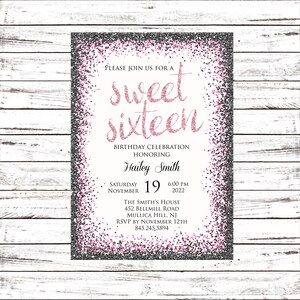 Sweet 16 Birthday, Birthday Invitation, Sweet Sixteen, Girl Invitation, 16th Birthday Invite, Birthday Party, Digital Invite, Black & Gold