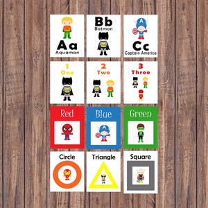Flash-Karten, Superheld, Alphabet-Karten, lernen, Spielzeug, Lernspielzeug, druckbare Karten, Karten-Nummer, sofortiger Download, druckbare Download