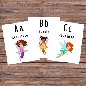 Printable, Nursery Decor, Nursery Wall Art, Nursery Alphabet Wall Cards, Flash Cards, Fairies, Fairy Nursery, Instant Download