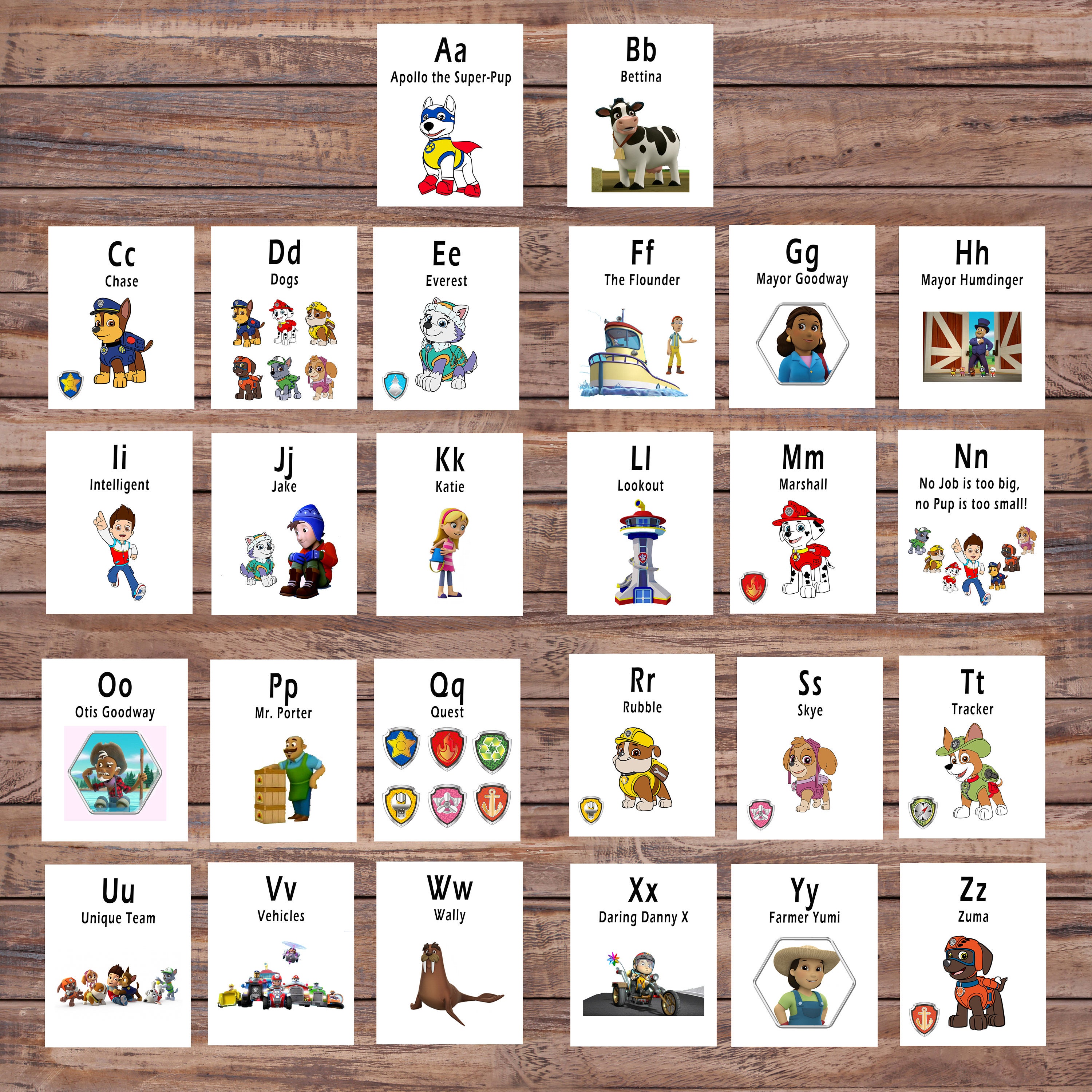 Paw Patrol ABC Printable Flash Card Printable Cards | Etsy