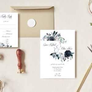 Conjunto de convite de casamento floral para impressão, download digital Boho, convite de casamento para impressão, convites florais, casamento romântico, elegante