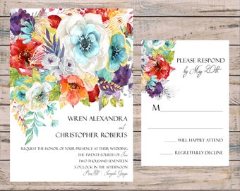 Watercolor Wedding Invitation Printable, Wedding Digital Download, Watercolor Flower Invitation, Floral Wedding Invitation, Wedding Invites